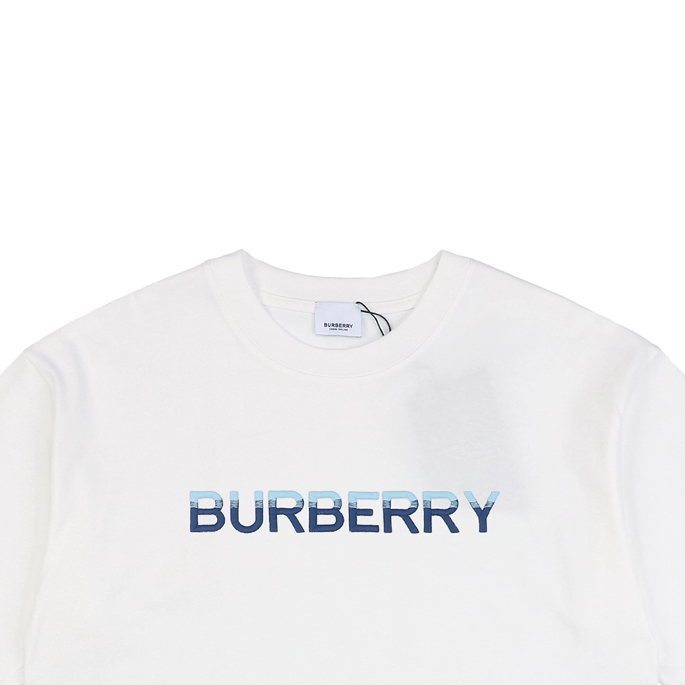 BBry Blue & White Slogan Embroidered T-shirt White