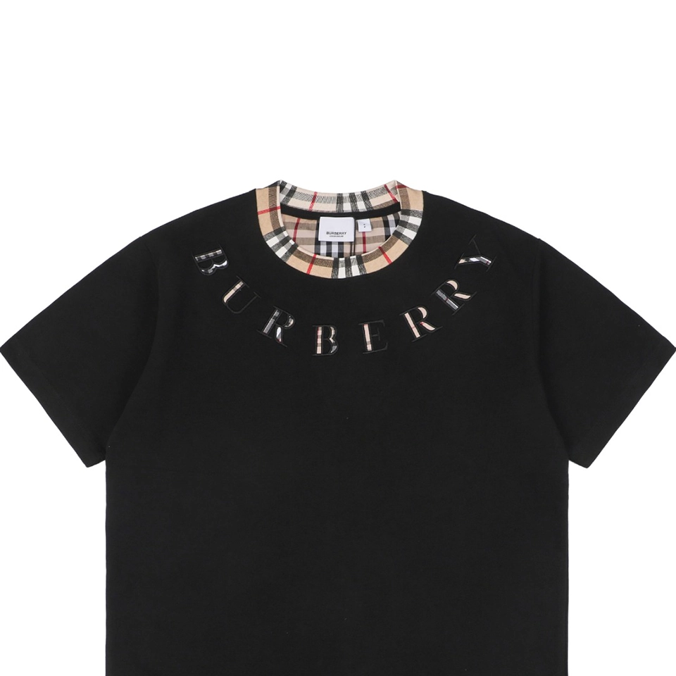 BBry Check Collar Logo Embroidery T-shirt Black