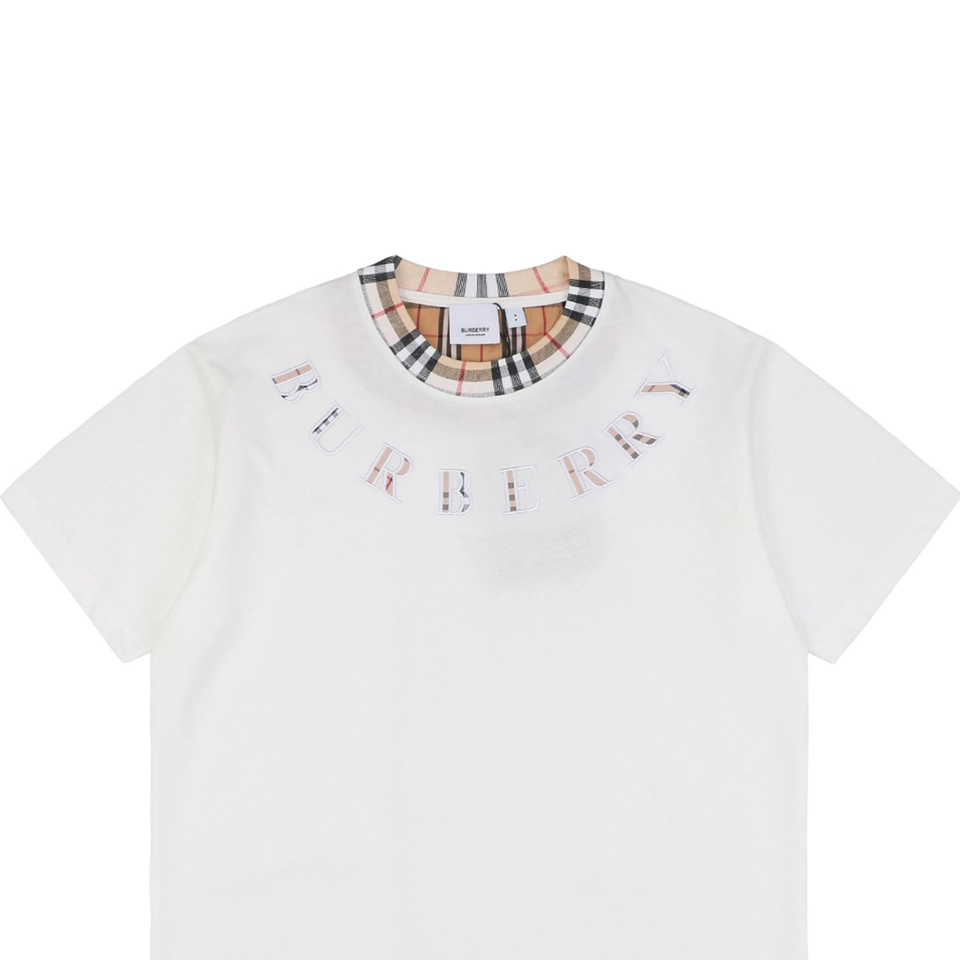 BBry Check Collar Logo Embroidery T-shirt White