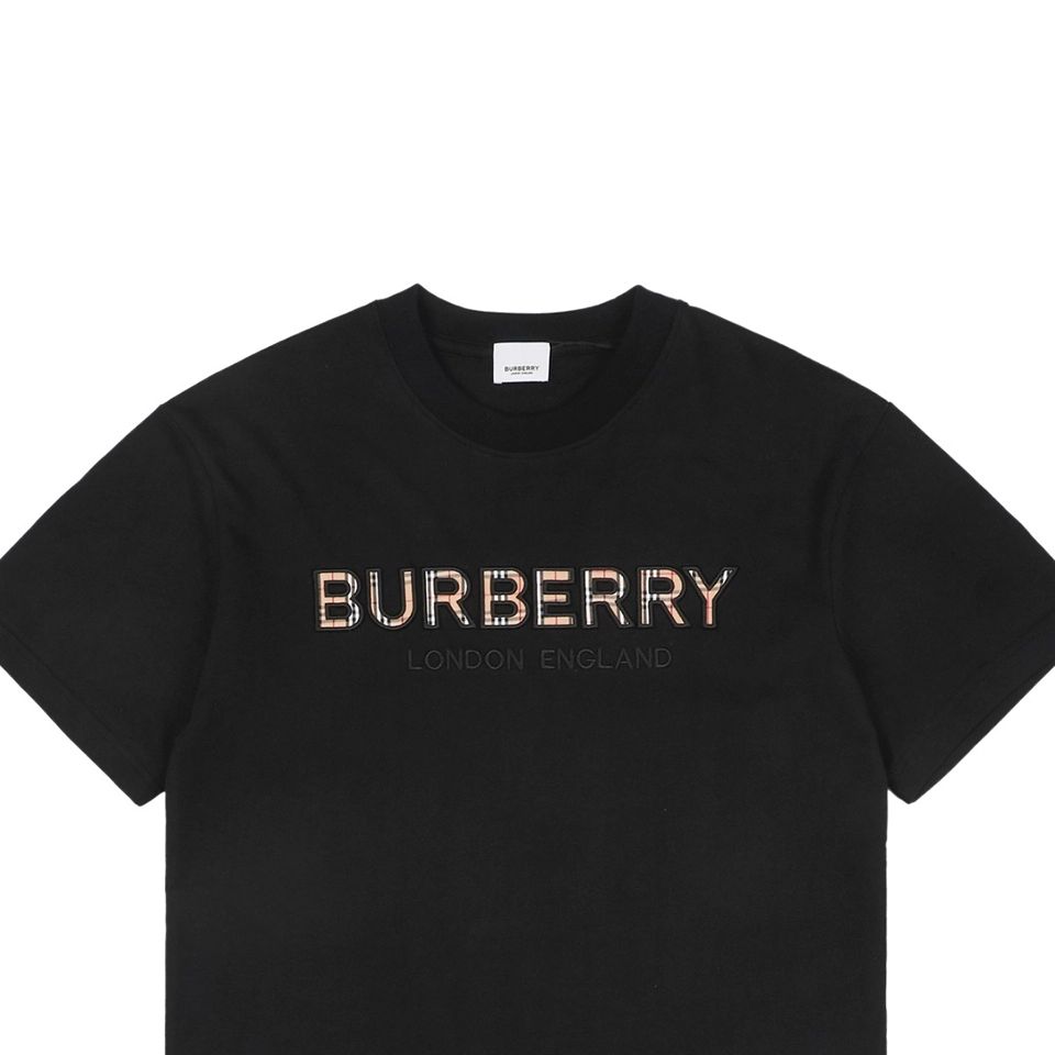 BBry Check Patchwork Logo Embroidered T-shirt Black