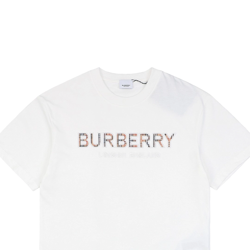 BBry Check Patchwork Logo Embroidered T-shirt White