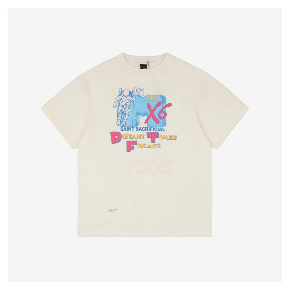 Saint Michael Astronaut Stain Effect Graphic T-shirt