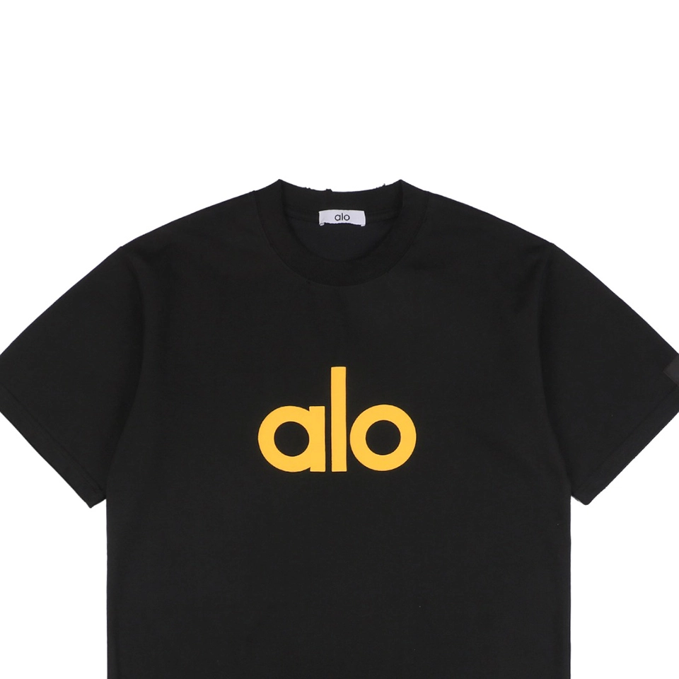 alo Puffy Letter Print T-shirt Black