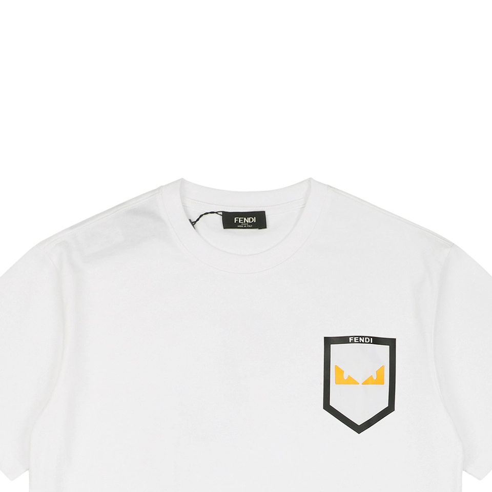 F Monster Eye Faux Pocket Leather Patch T-shirt White