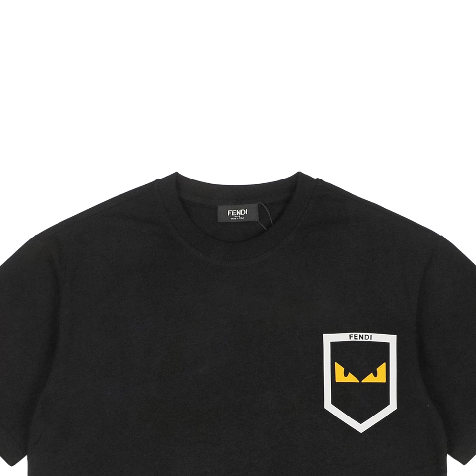 F Monster Eye Faux Pocket Leather Patch T-shirt Black