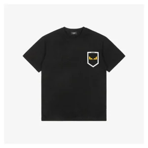 F Monster Eye Faux Pocket Leather Patch T-shirt Black
