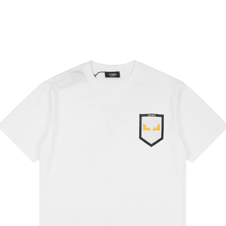 F Monster Eye Faux Pocket Leather Patch T-shirt White