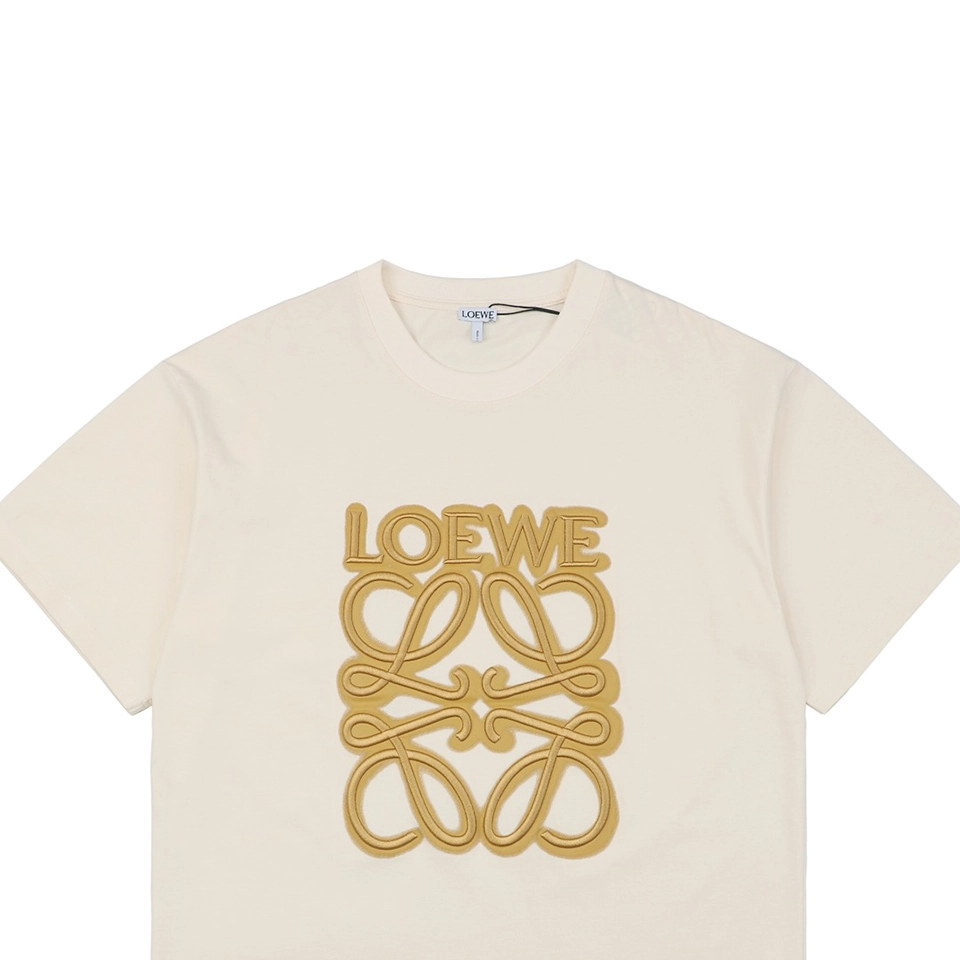 L Neon Anagram Embroidery T-shirt Beige