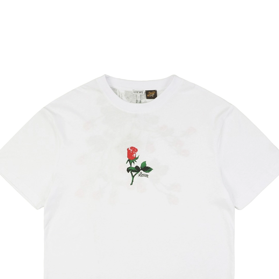 L Rose Print Cotton T-shirt
