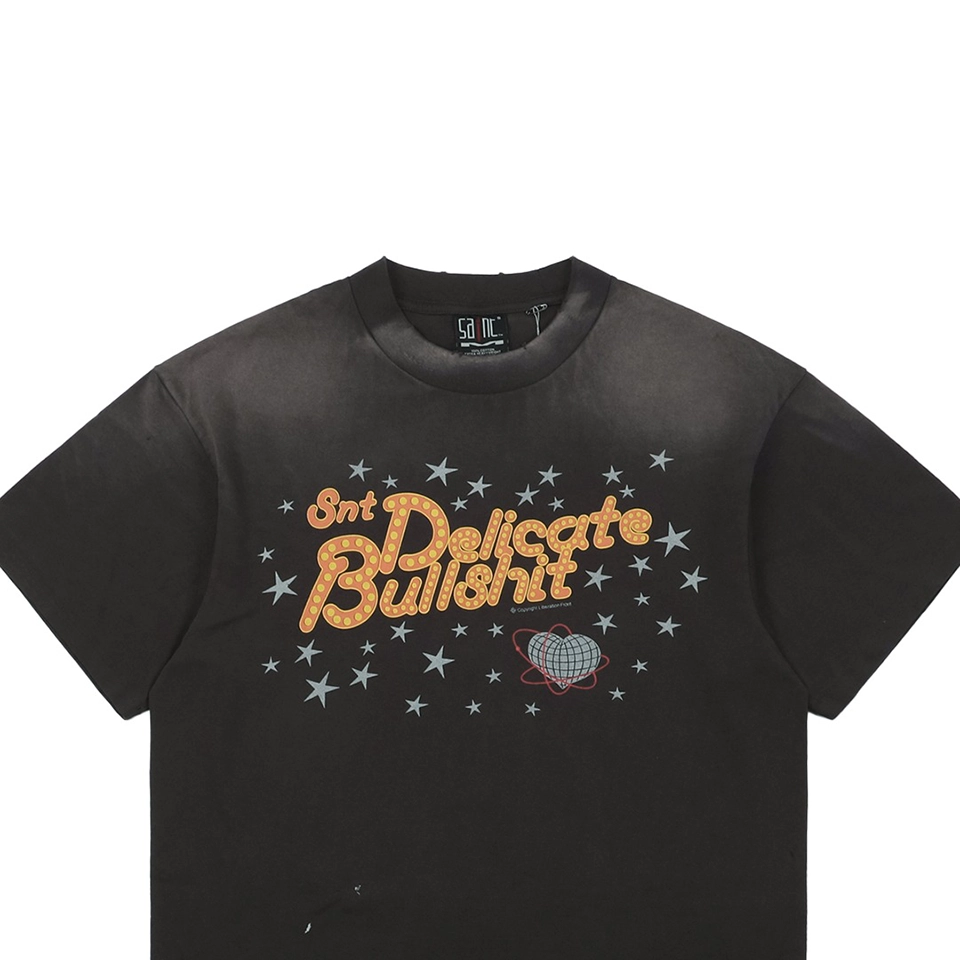 Saint Michael “Delicate Bullshit” Star Print Distressed T-shirt