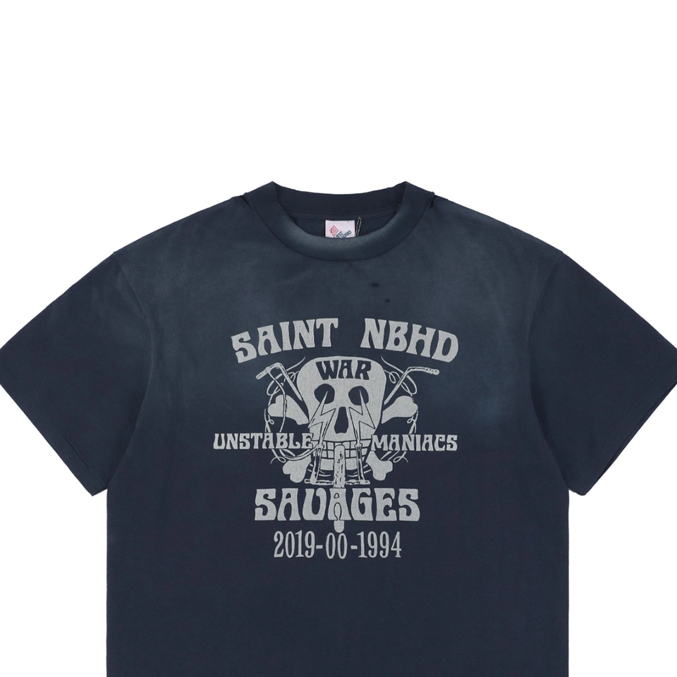 Saint Michael Lightning Skull Print T-shirt