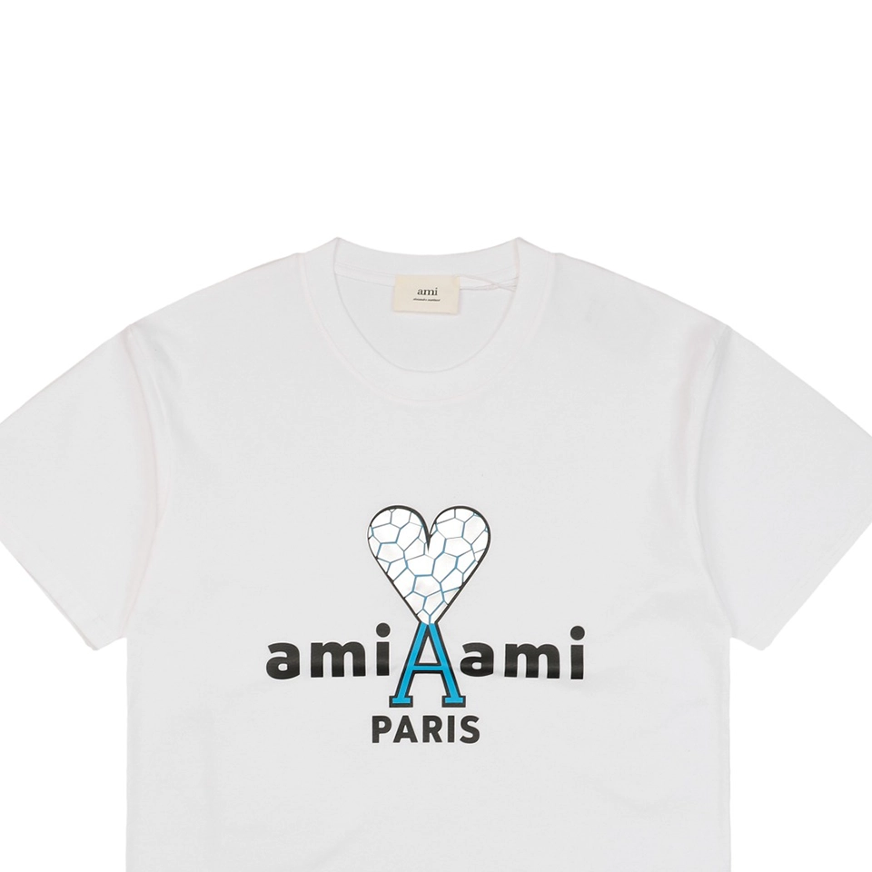 Ami Cracked Heart Logo Print T-shirt White
