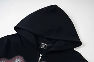 Mixed Emotion Angel Graphic Zip Black Hoodie12