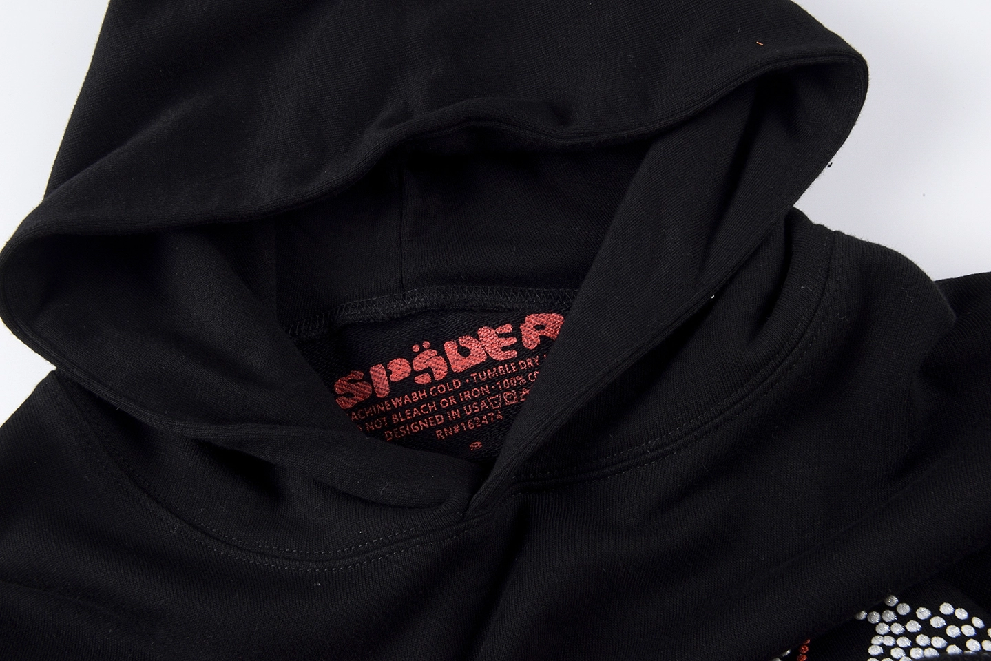 Sp5der 555555 Rhinestone Web Black Hoodie3