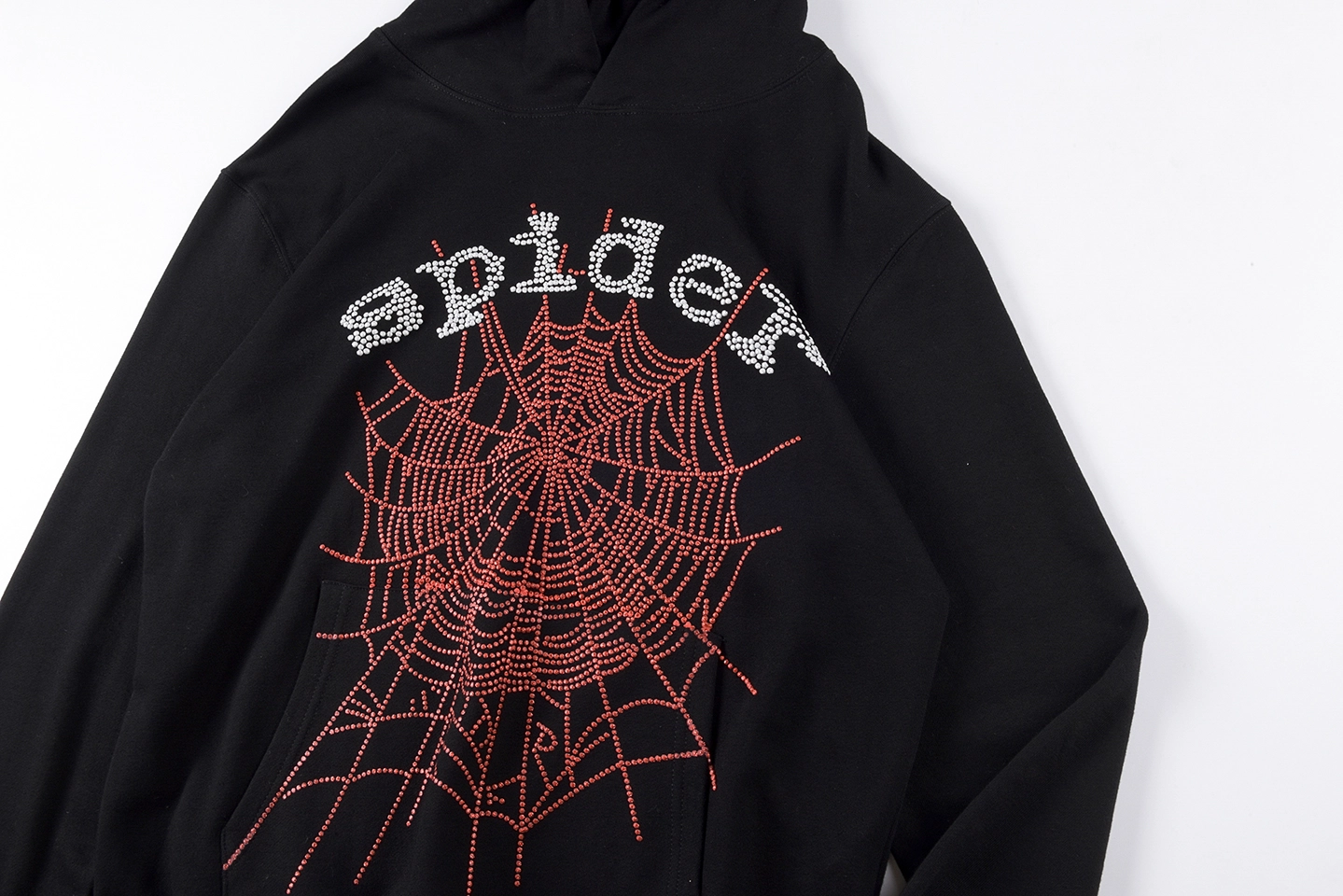 Sp5der 555555 Rhinestone Web Black Hoodie6