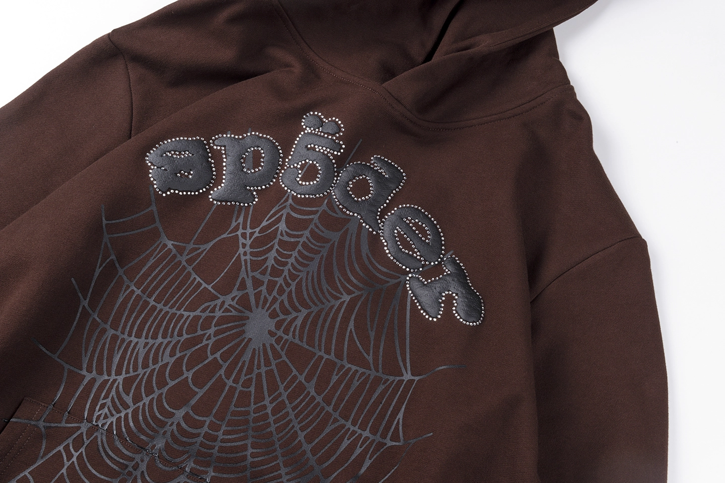 Sp5der 555555 Rhinestone Web Print Hoodie10
