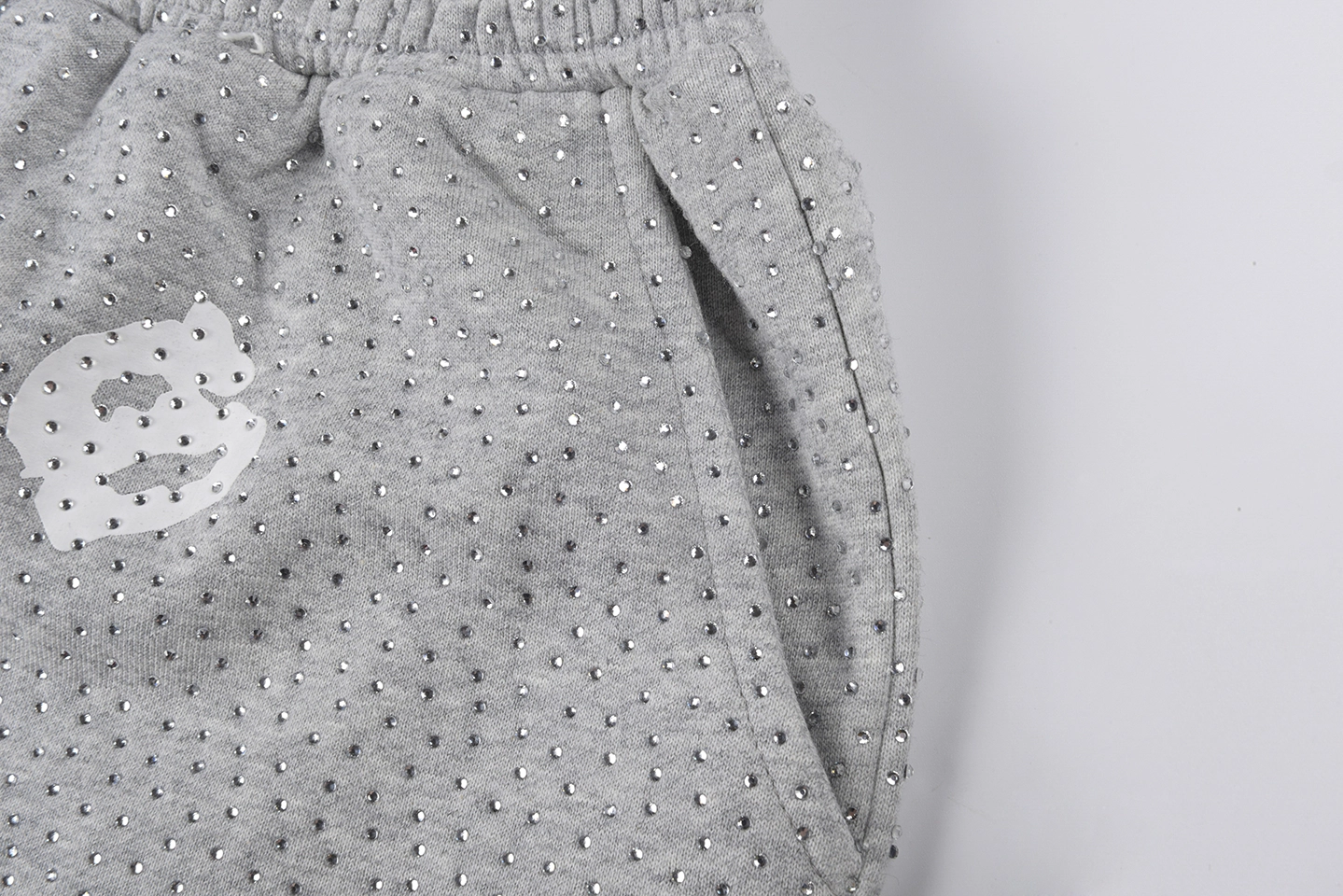 Sp5der Rhinestone Logo Grey Mesh Shorts10