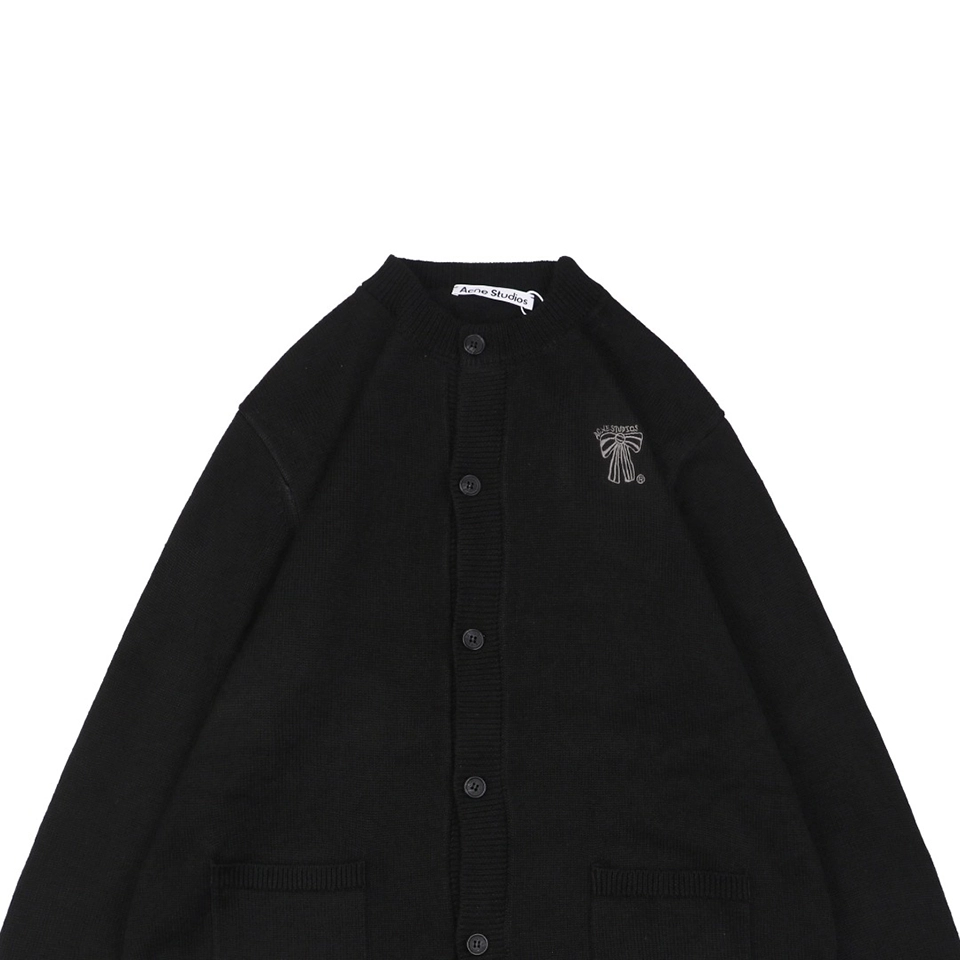 Acne Studios Bow Logo Embroidered Knit Cardigan
