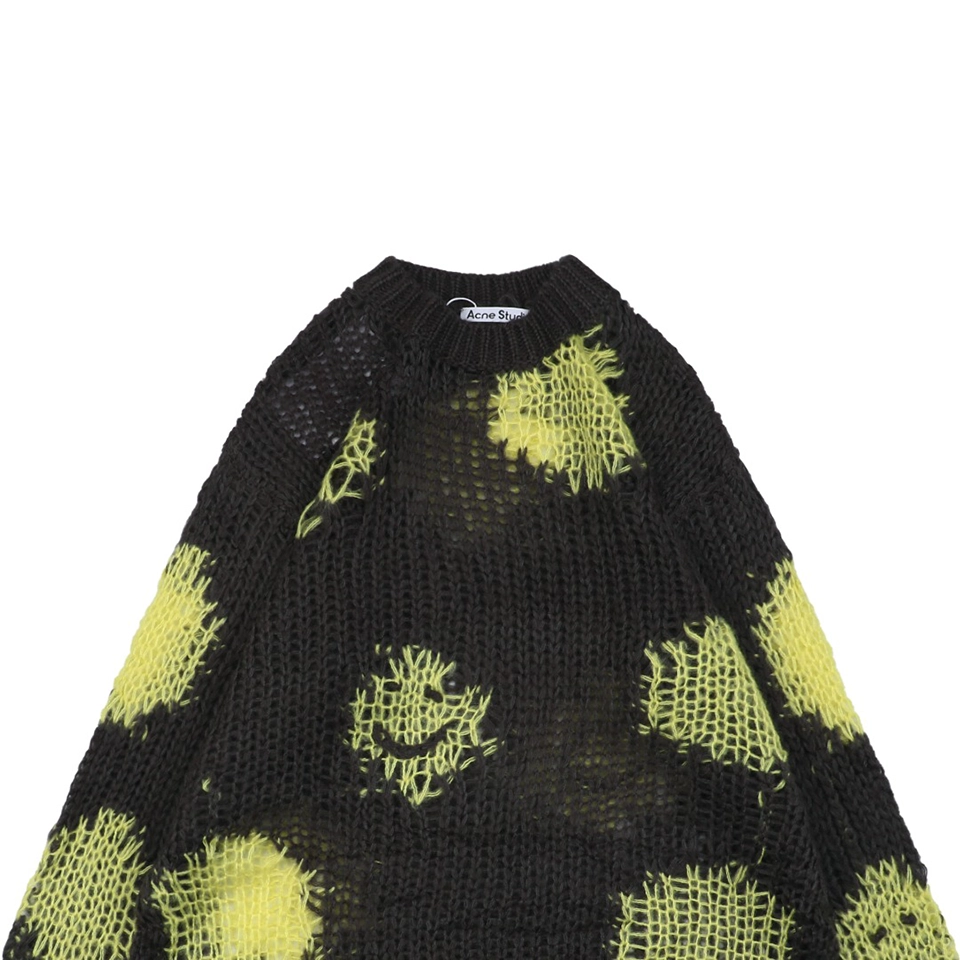 Acne Studios Distressed Smiley Face Open-Knit Sweater