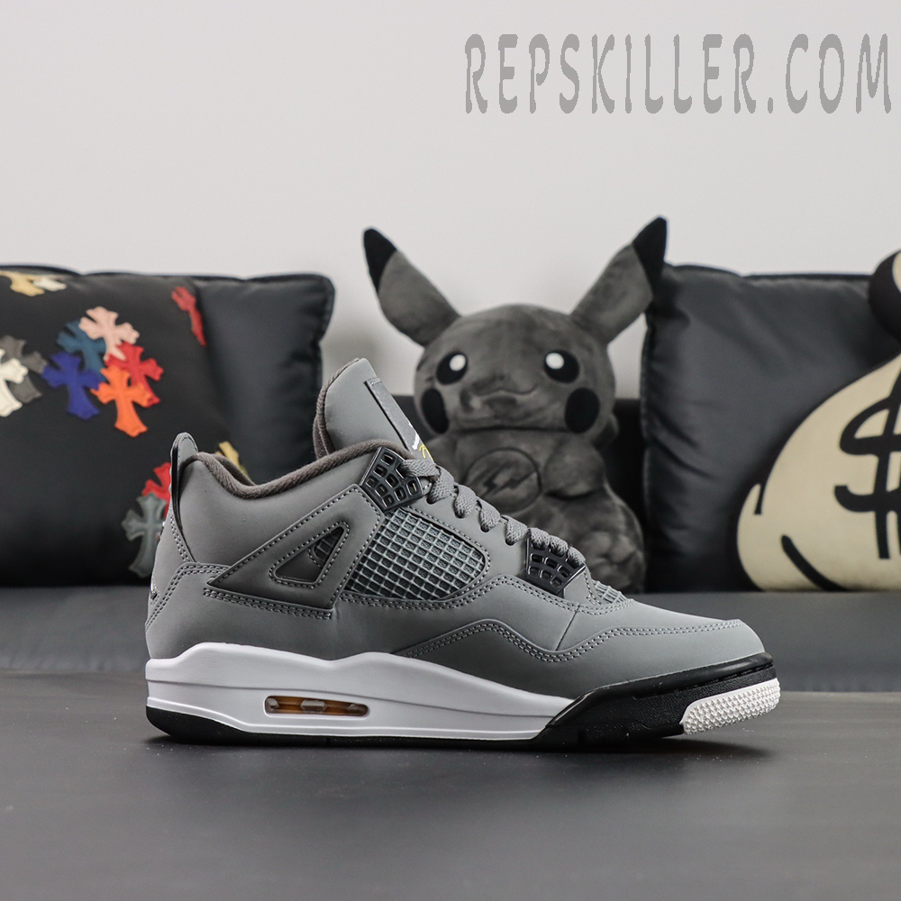 Medial side view of Air Jordan 4 Retro ‘Cool Grey’ 2019 showing midsole air unit