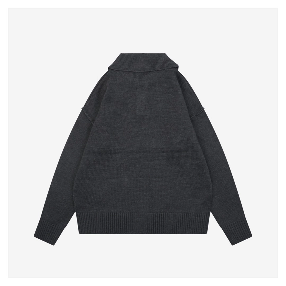 Ami Heart Logo Polo Knit Sweater Black