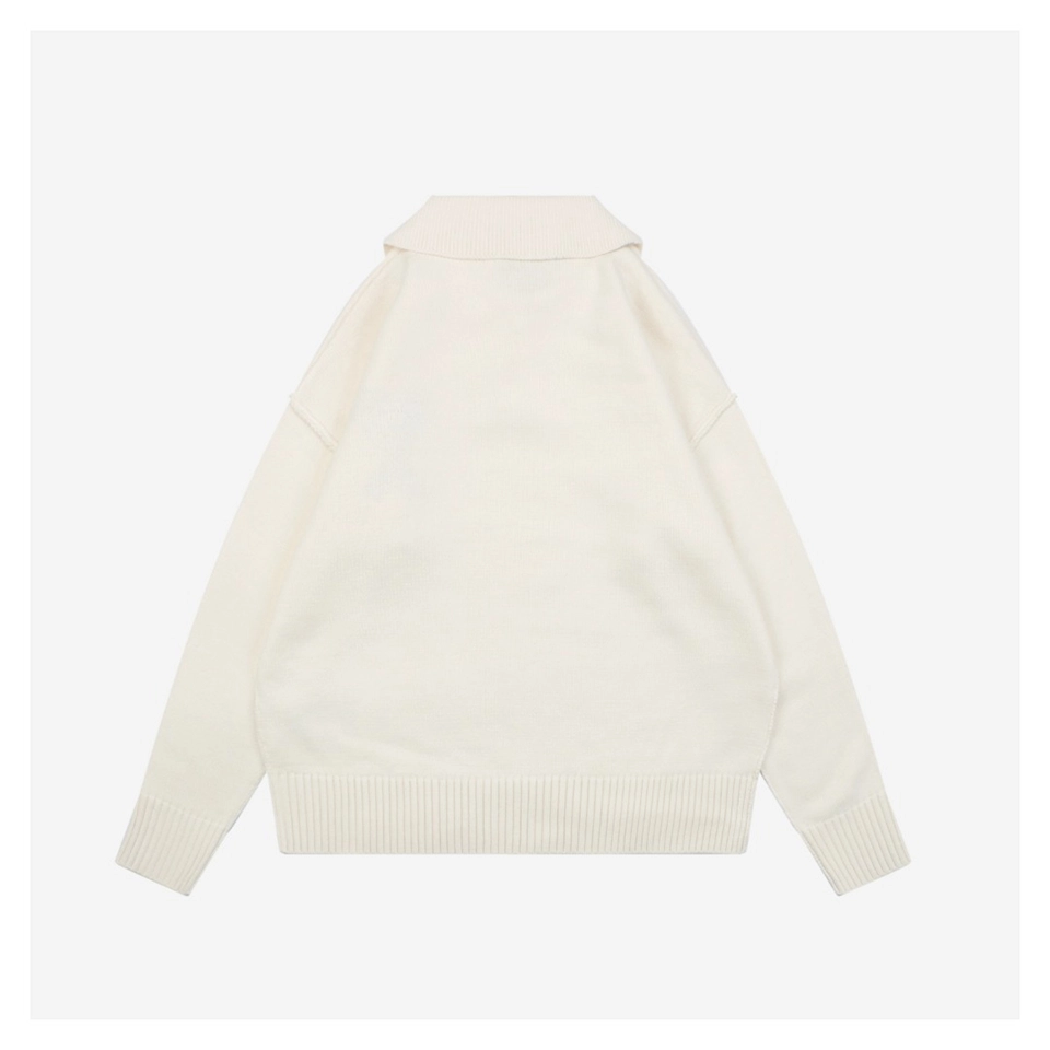 Ami Heart Logo Polo Knit Sweater White