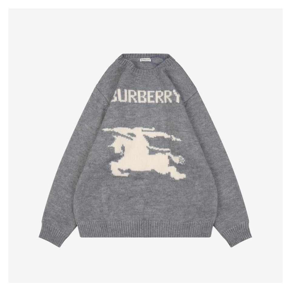 BBry Horse Logo Wool Knit Sweater Grey