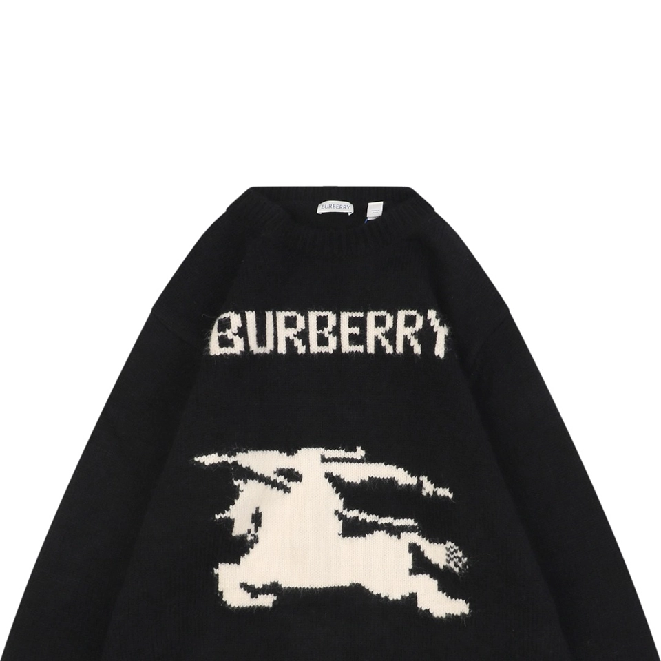 BBry Horse Logo Wool Knit Sweater Black