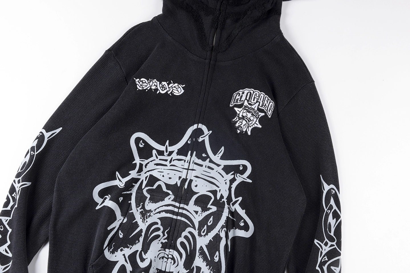 Glo Gang Spiked Hood Black Graphic Hoodie12