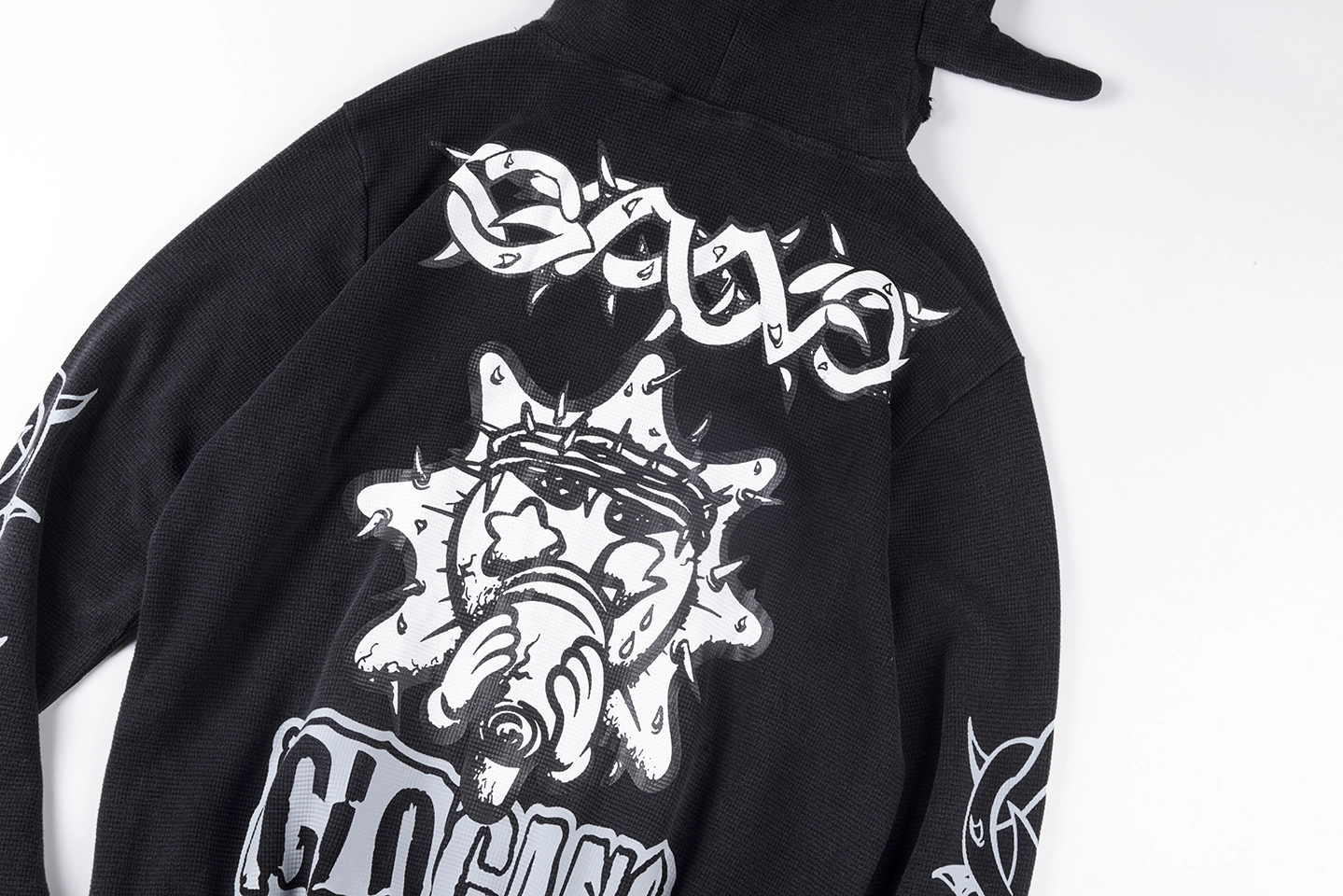 Glo Gang Spiked Hood Black Graphic Hoodie6