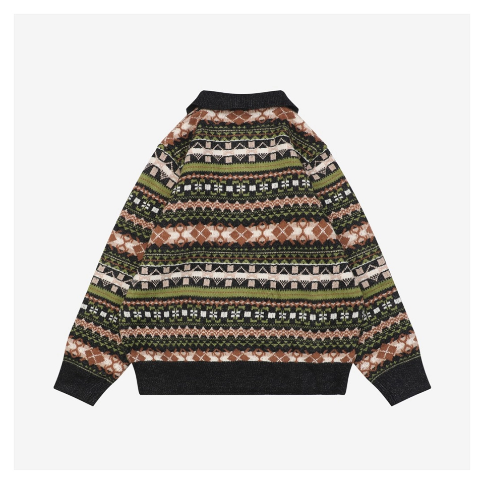 L Christmas Fair Isle Polo Knit Sweater Back side