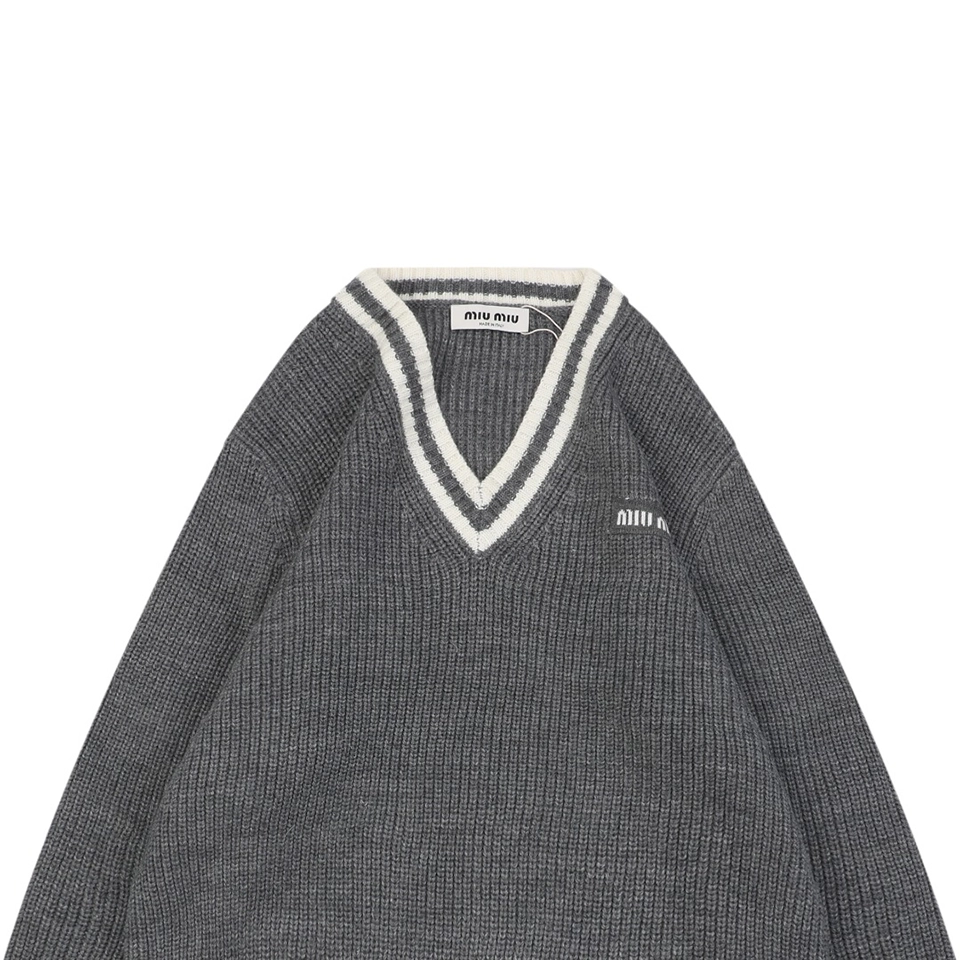 MM Grey/White Logo V-Neck Sweater