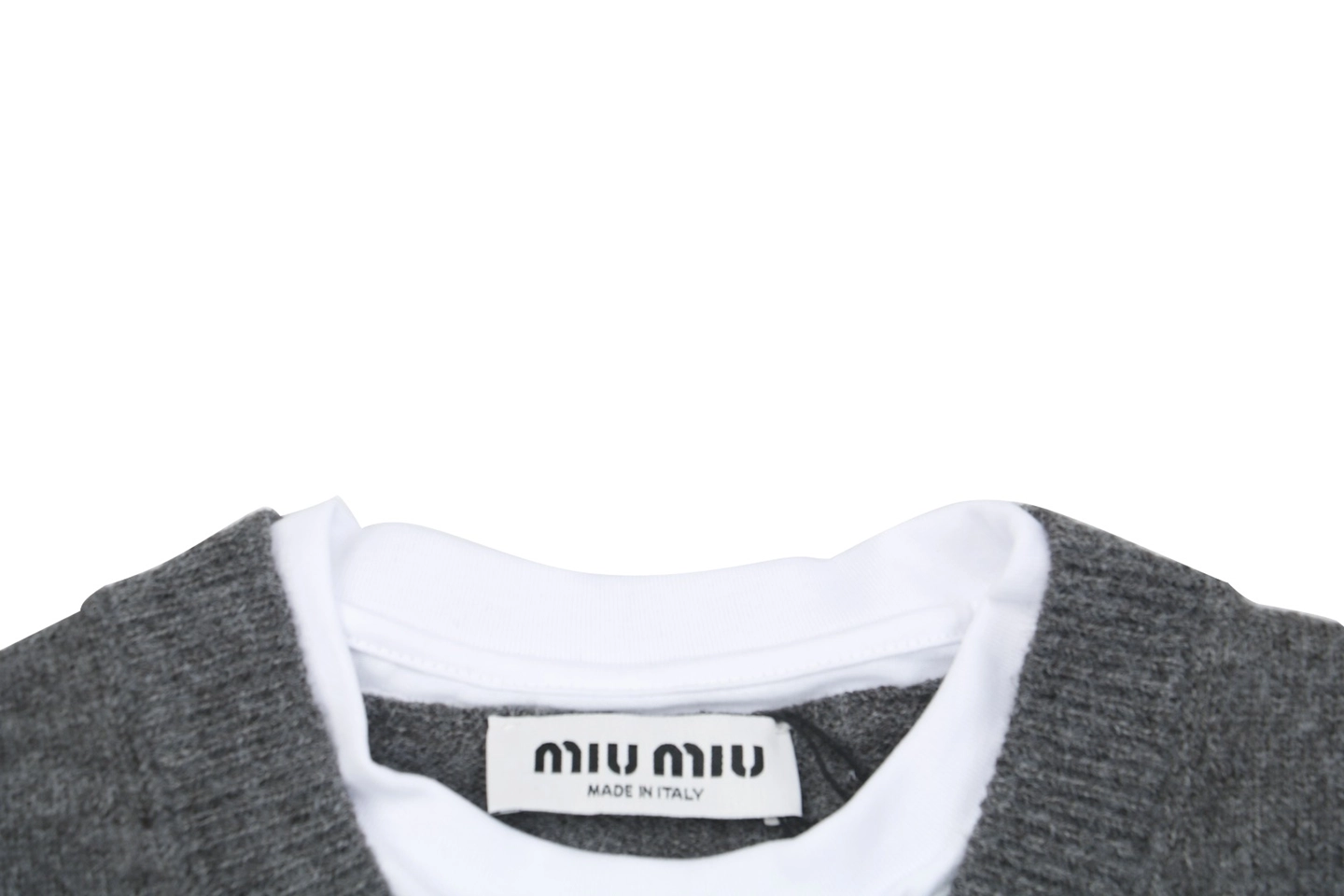 MM Layered-Look Wool Knit Sweater Neckline