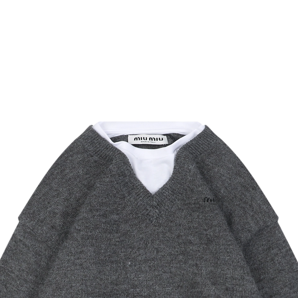 MM Layered-Look Wool Knit Sweater