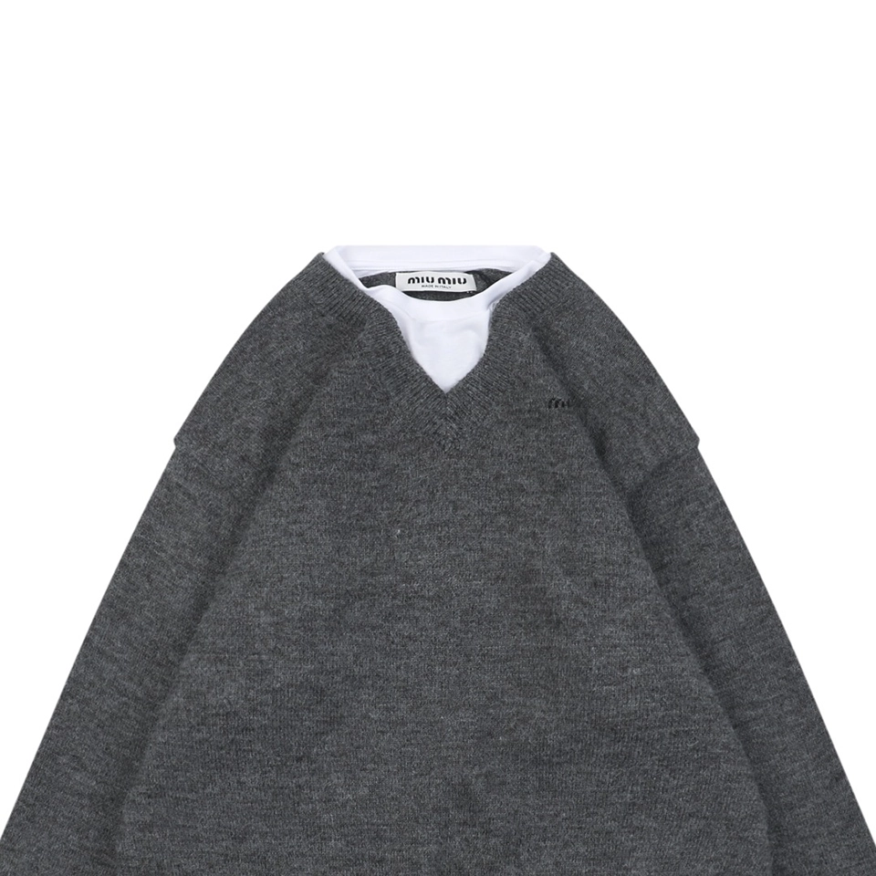 MM Layered-Look Wool Knit Sweater