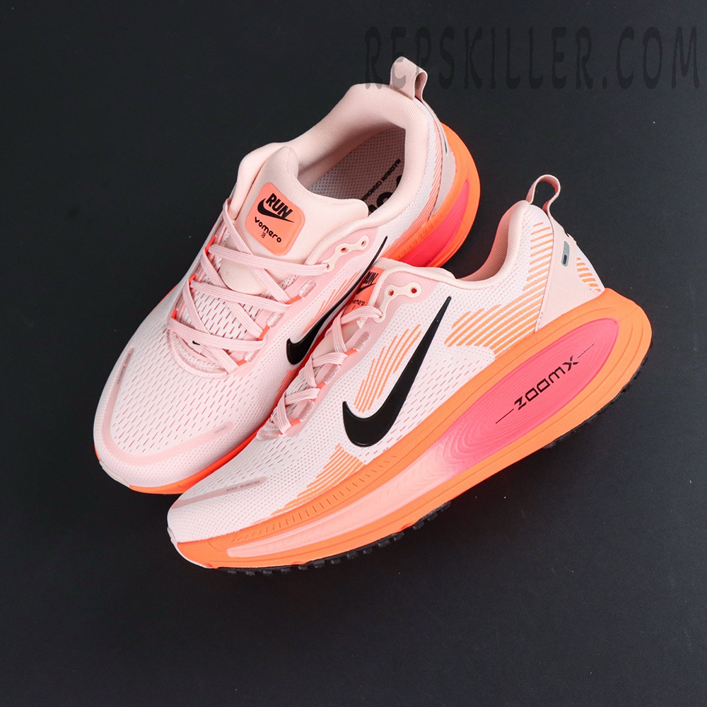 Nike Vomero 18 'Atmosphere Pink' flat lay top-down view with overlapping pair