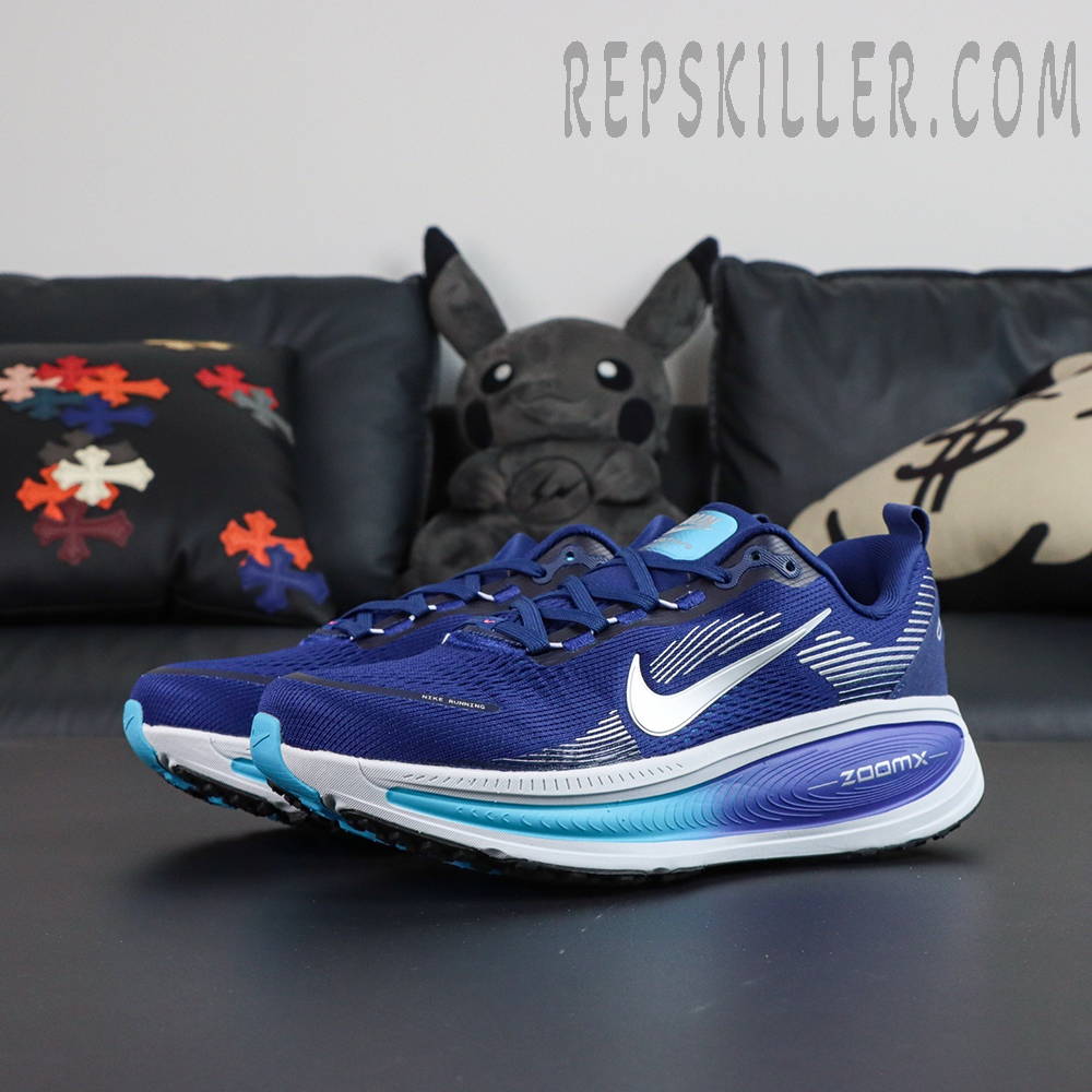 Nike Vomero 18 ‘Blue Void Metallic Silver’ side profile showcasing engineered mesh and tonal detailing