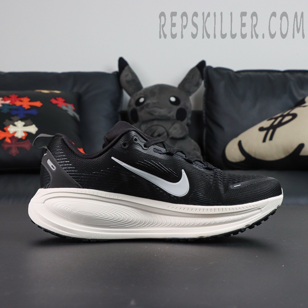 Nike Vomero 18 Extra Wide 'Black Coconut Milk' lateral side view on black background