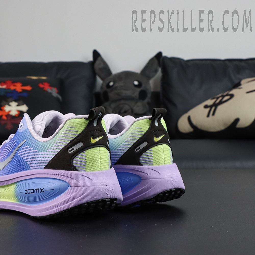 Nike Vomero 18 SE ‘Mood Ring Pack’ heel angle showing lime green support and contrast accents