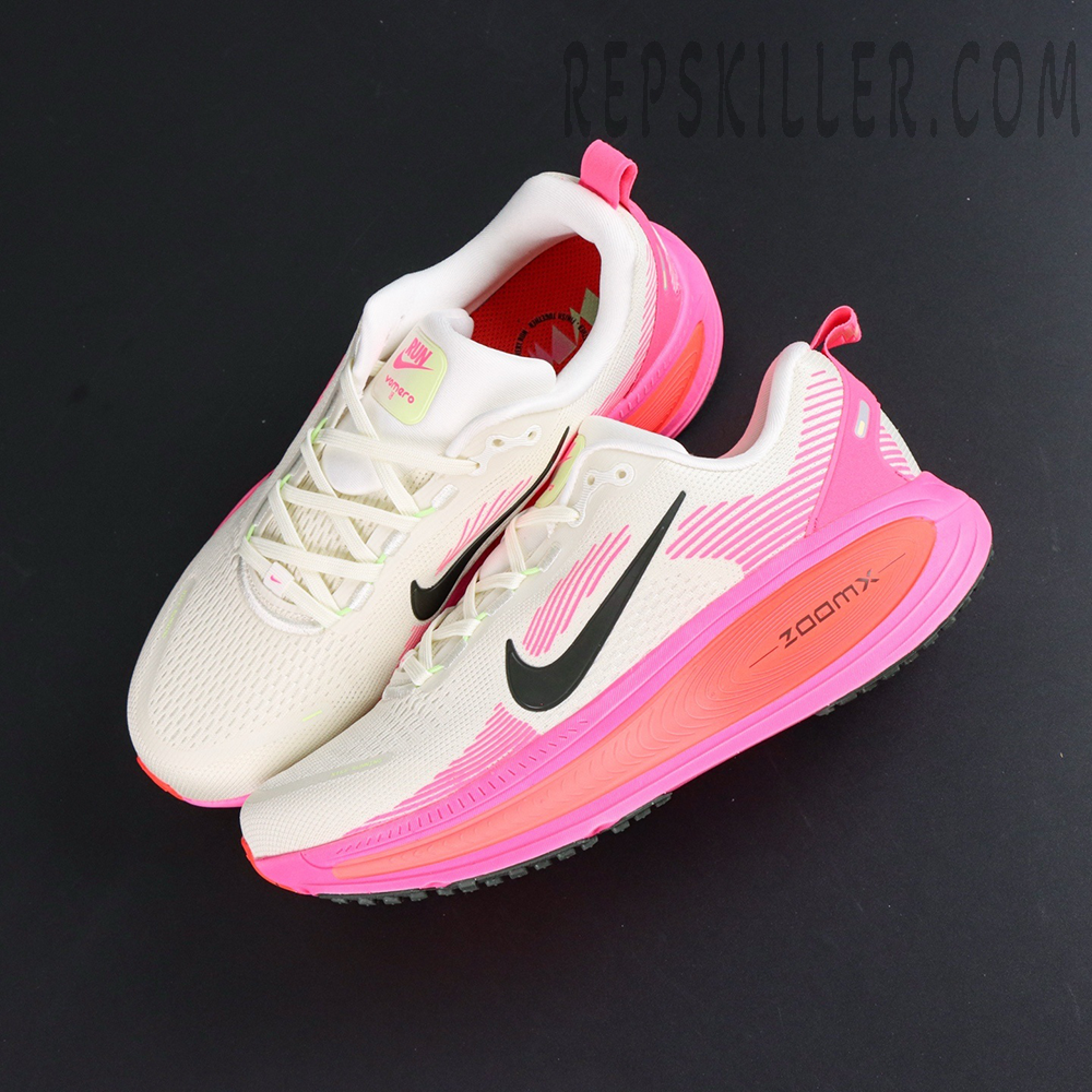Nike Vomero 18 ‘Sail Hyper Pink’ flat lay showing full upper and branding