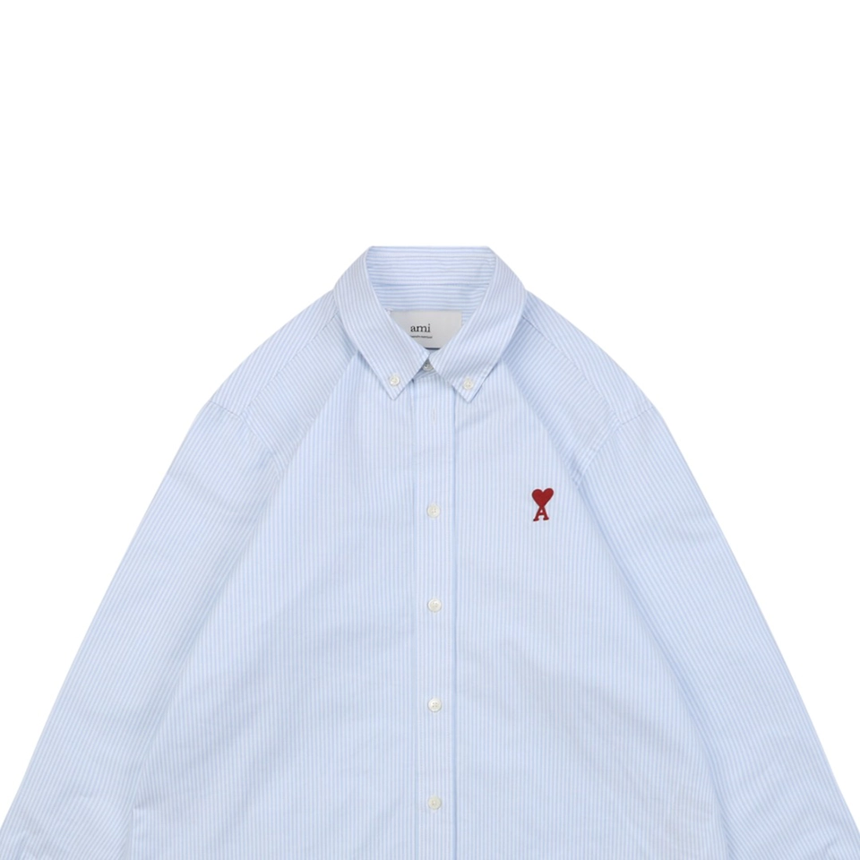 Ami Heart Embroidered Striped Shirt