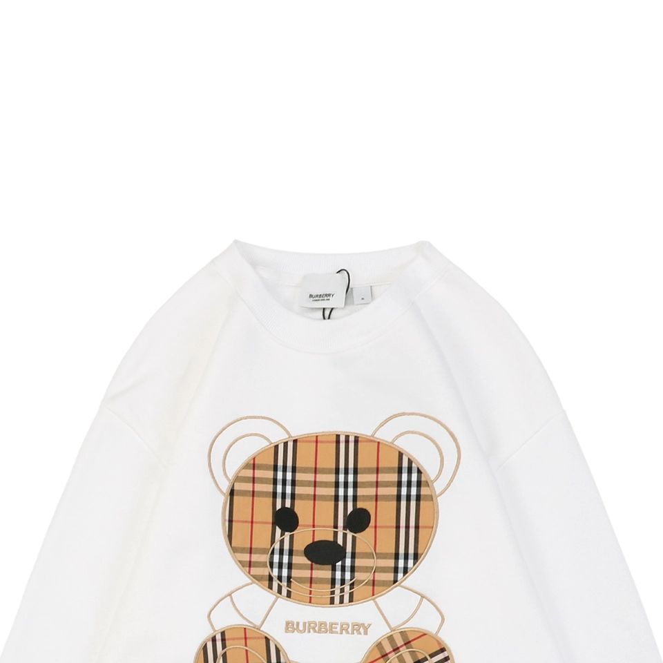 BBry Check Bear Embroidery Crewneck Sweatshirt White