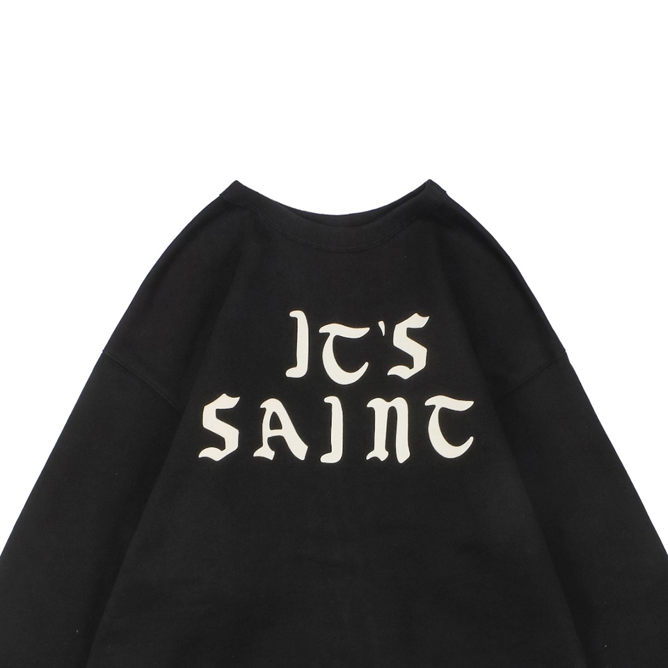 Saint Michael Gothic Flocked Lettering Crewneck Sweatshirt