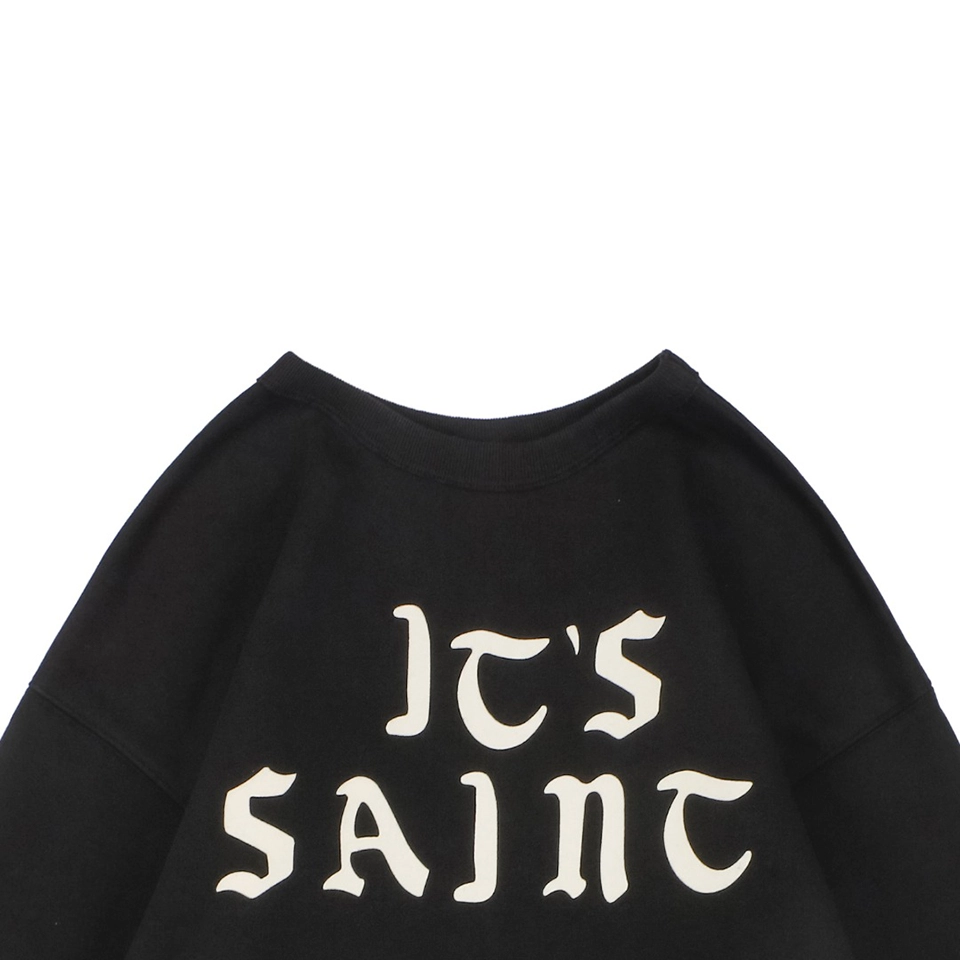 Saint Michael Gothic Flocked Lettering Crewneck Sweatshirt