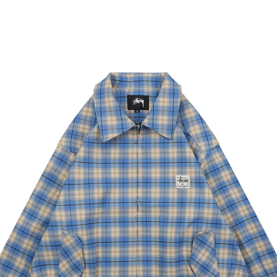 Stussy Blue Plaid Logo Patch Jacket