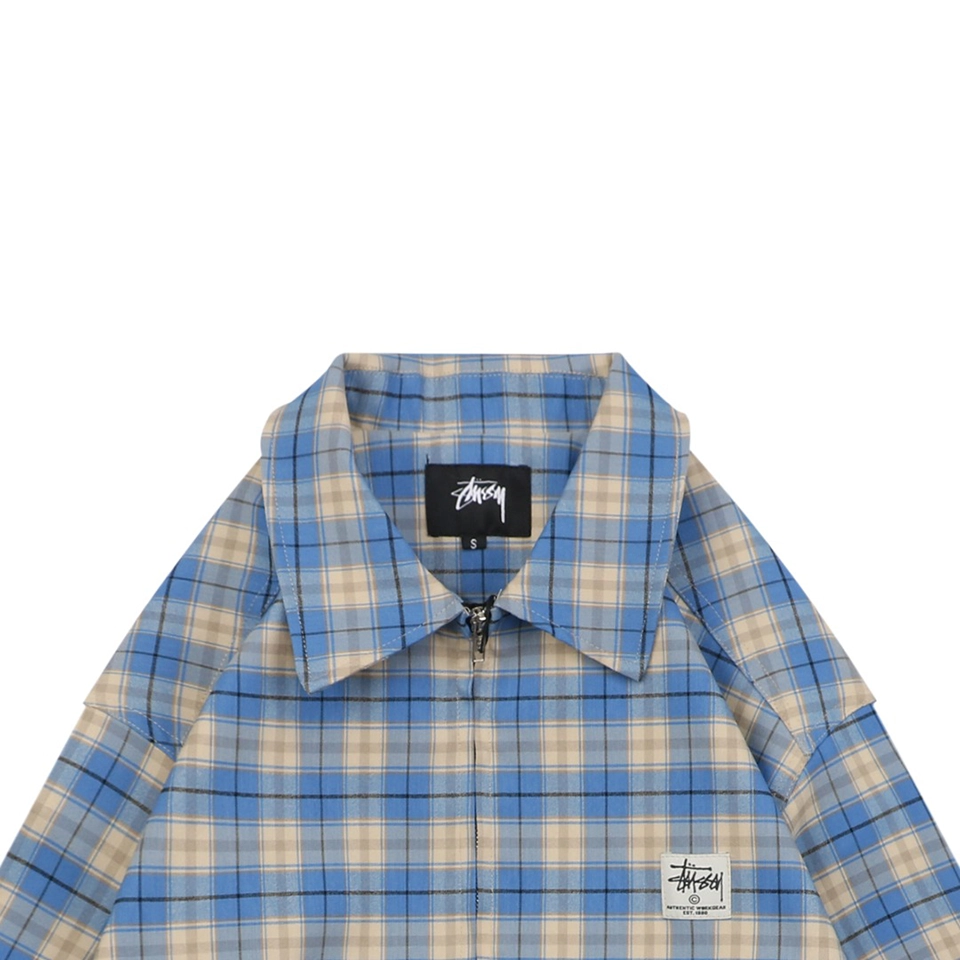Stussy Blue Plaid Logo Patch Jacket
