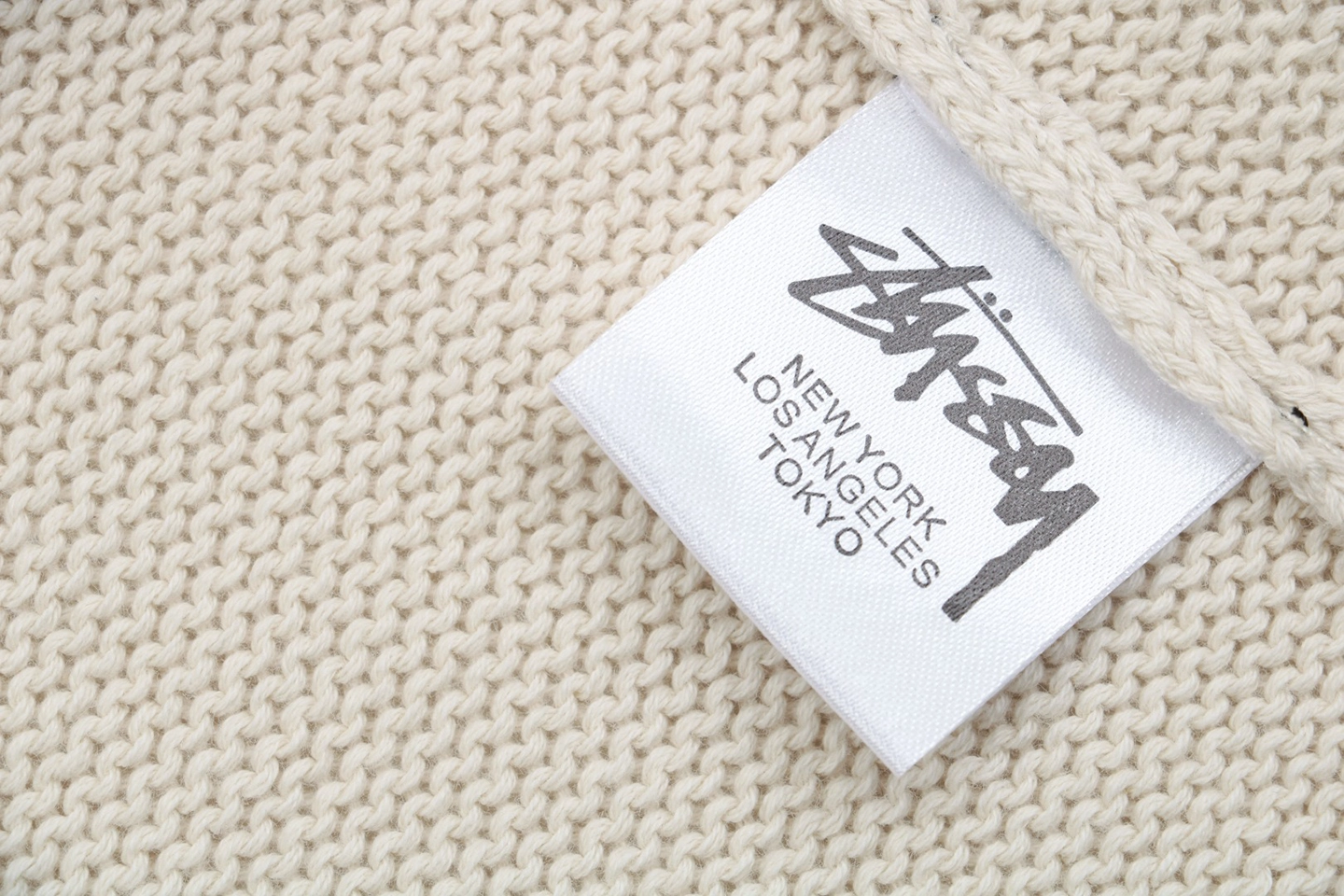 Stussy Surfer Graphic Knit Sweater Beige Wash tag