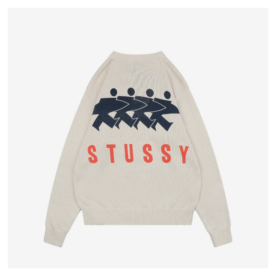 Stussy Surfer Graphic Knit Sweater Beige Back side