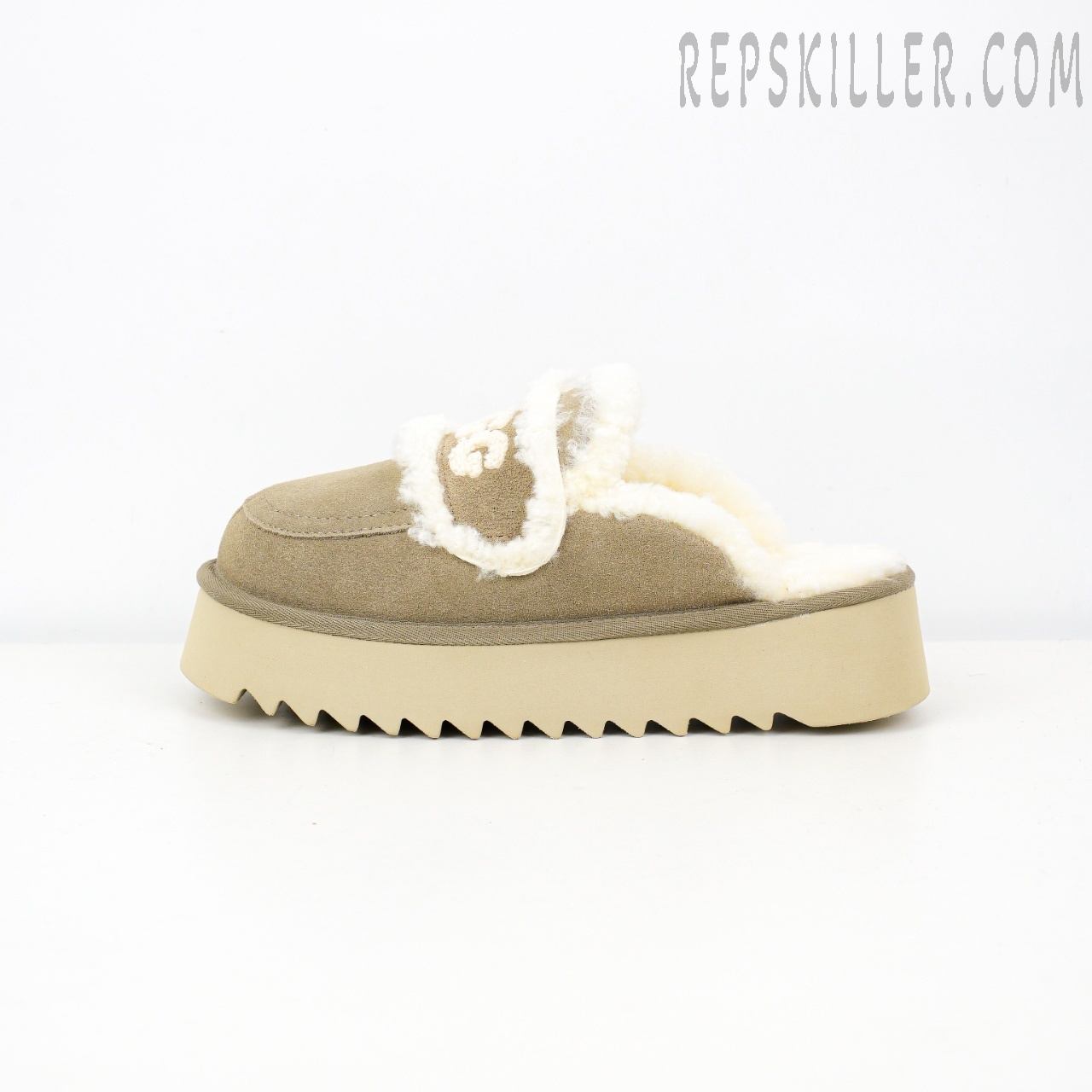 Violet Shearling Platform Slipper Sand Grey