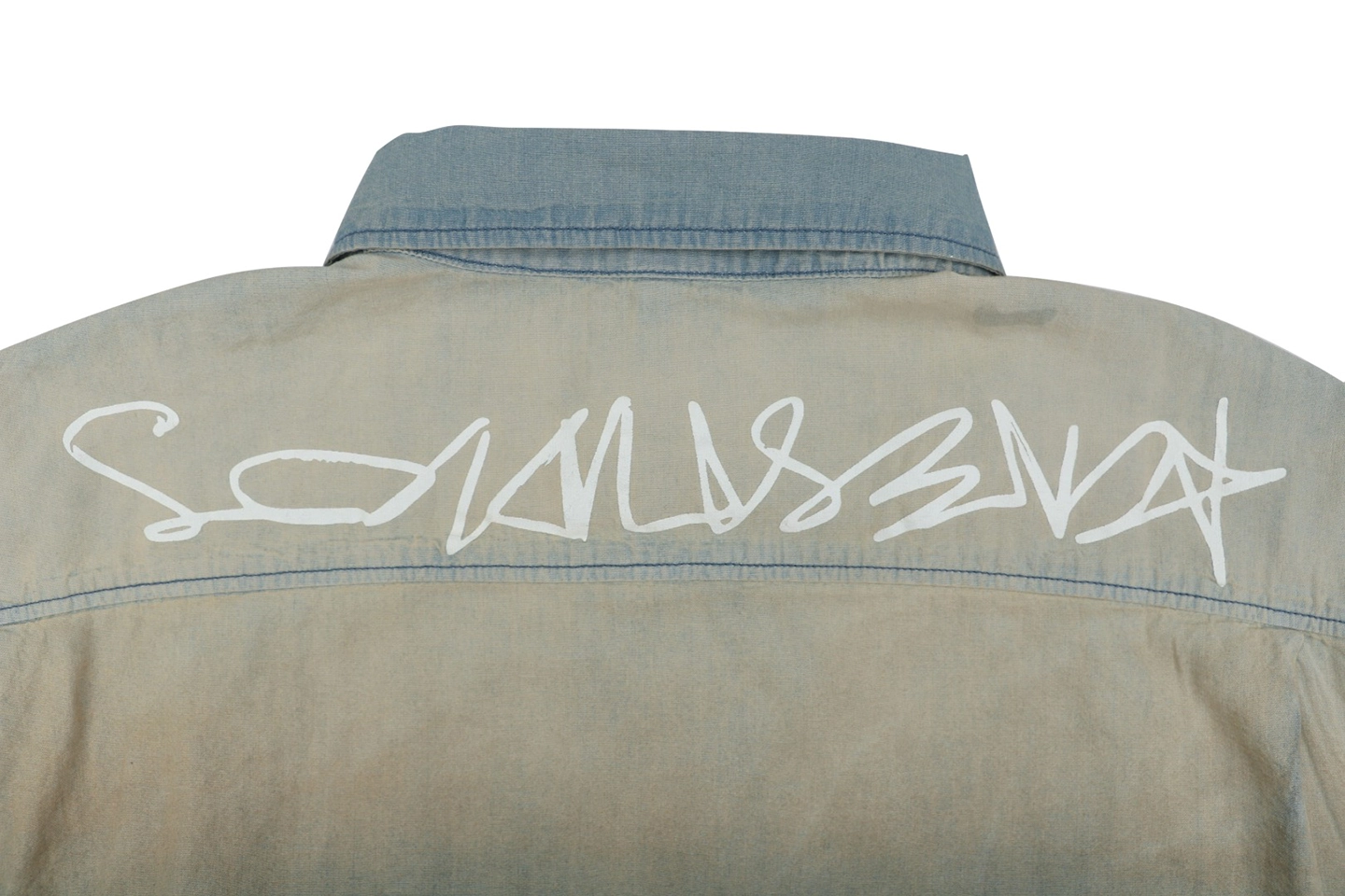 Acne Studios Paint-Splattered Distressed Denim Shirt Back Print